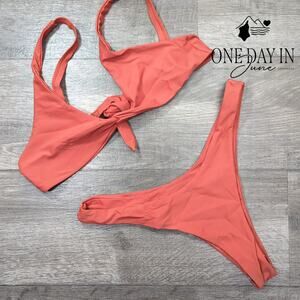 Aleumdr Twist Front Tie Back Cheeky Bikini Swimsuit Size XL